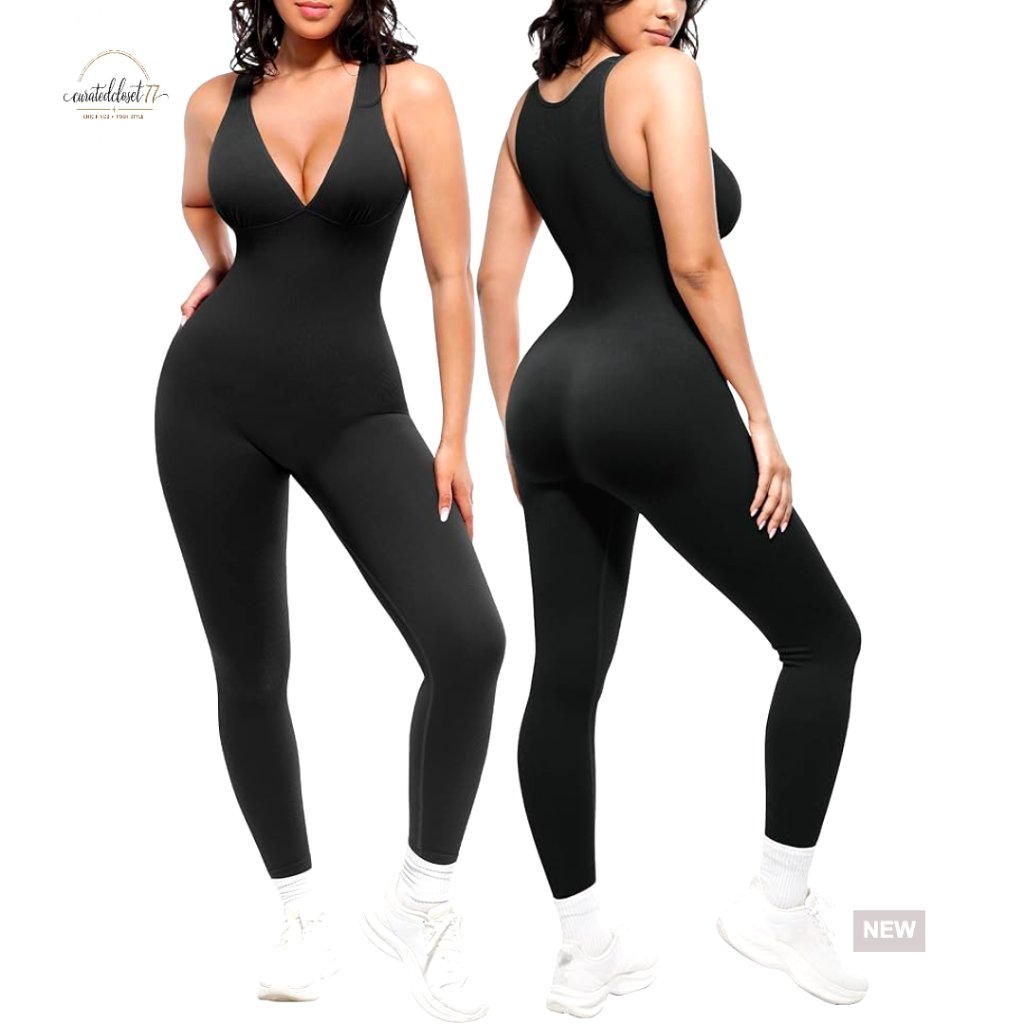 Sleeveless V-Neck Jumpsuit Tummy Control Yoga Romper Nylon Spandex